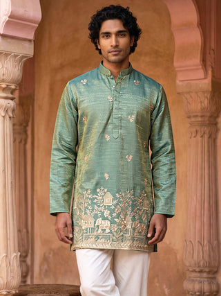 Silk Blend Embroidered Kurta for Men