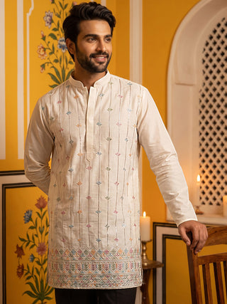 Men’s Silk-Blend Embroidered Kurta with Korean Pants