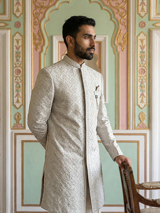 Men's Silk Blend Embroidered Indo-Western Set