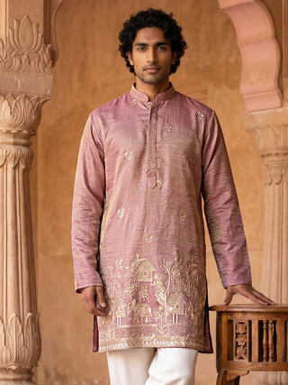 Silk Blend Embroidered Kurta for Men