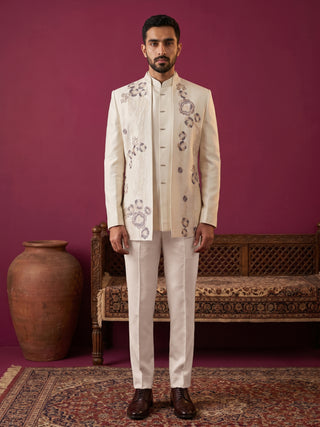 Men Cotton Blend Floral Embroidered Indo-Western Set
