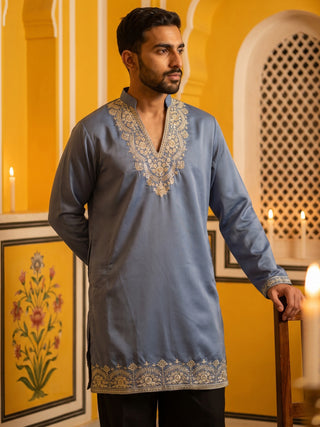 Cotton Blend Embroidered Kurta with Korean Pants