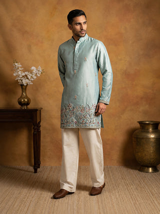 Silk Blend Embroidered Kurta & Korean Pants Set
