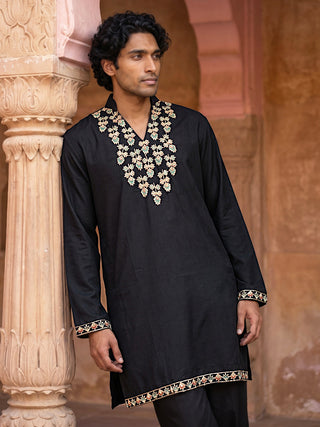Japanese Fabric Designer Embroidered Kurta With Korean Pants