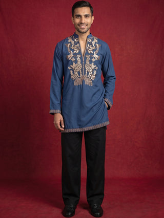 Men's Japanese Fabric Embroidered Kurta with Korean Pants Set