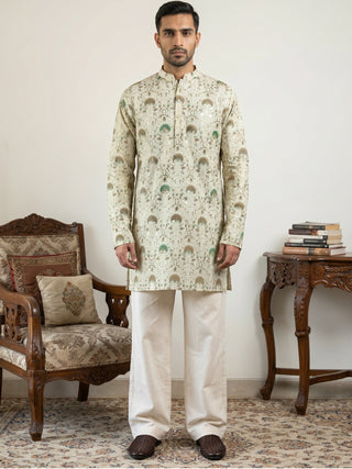 Silk Blend Foil Print Kurta & Korean Pants Set