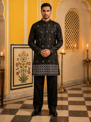 Silk Blend Embroidered Kurta & Korean Pants Set