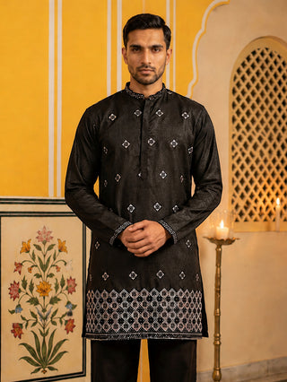 Silk Blend Embroidered Kurta for Men
