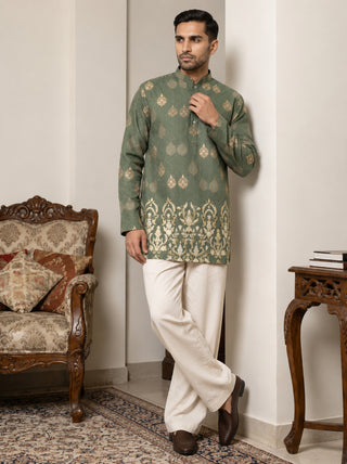 Men's Cotton Blend Printed Kurta with Korean Pants Set