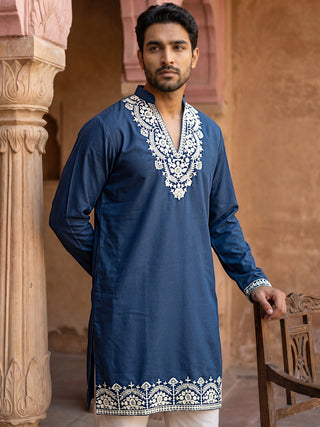 Cotton Blend Embroidered Kurta with Korean Pants