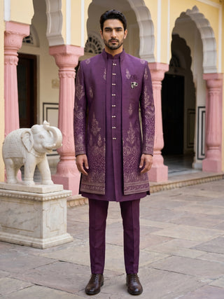 Men's Silk Blend Embroidered Indo-Western Set