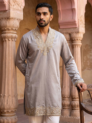 Cotton Blend Embroidered Kurta with Korean Pants