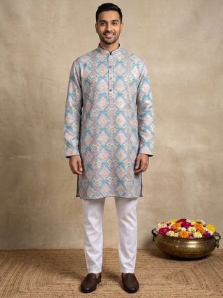 Printed & Thread Work Kurta Pyjama Set