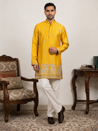 Silk Blend Embroidered Kurta & Korean Pants Set