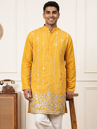 Men’s Silk-Blend Embroidered Kurta
