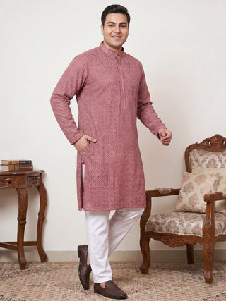 Magenta Embroidered and Sequence Kurta with Pyjama