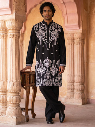 Embroidered Cotton Blend Kurta with Korean Pants