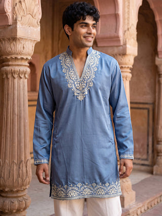 Cotton Blend Embroidered Kurta with Korean Pants
