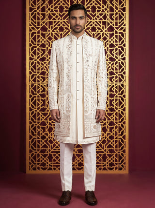 Men's Silk Blend Embroidered Indo-Western Set