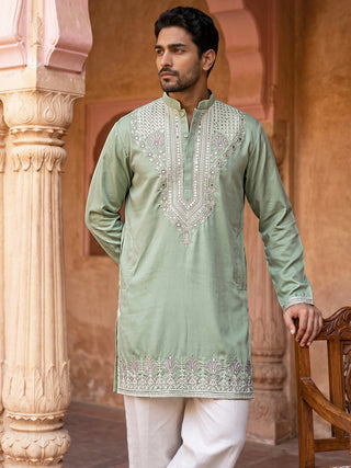Embroidered Cotton Blend Kurta with Korean Pants