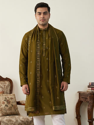 Embroidered & Sequin Kurta With Dupatta