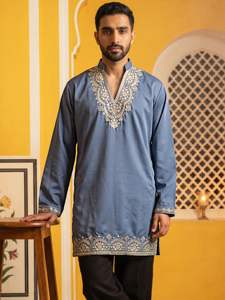Cotton Blend Embroidered Kurta for Men