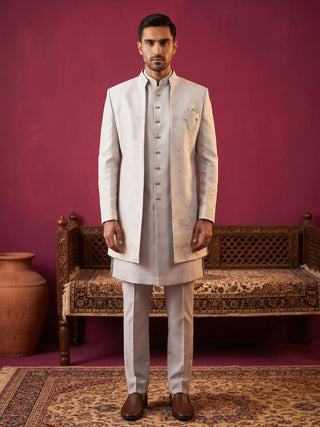 Floral Design Jacquard Silk Indo-Western Set for Men