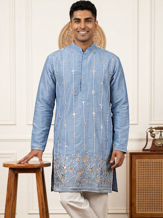 Men’s Silk-Blend Embroidered Kurta