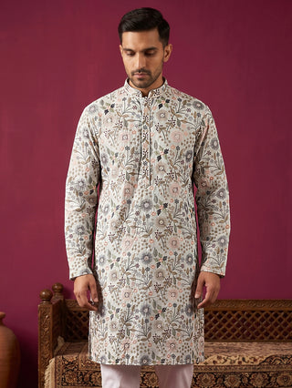 Silk Blend Floral Embroidered Kurta