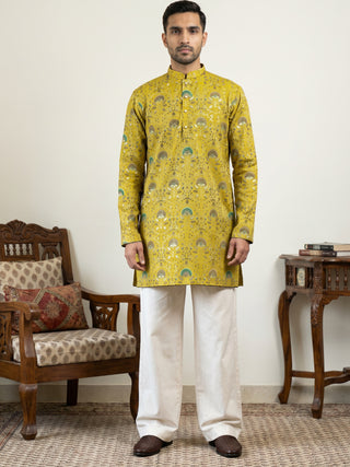 Silk Blend Foil Print Kurta & Korean Pants Set