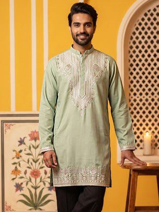Embroidered Cotton Blend Kurta for Men