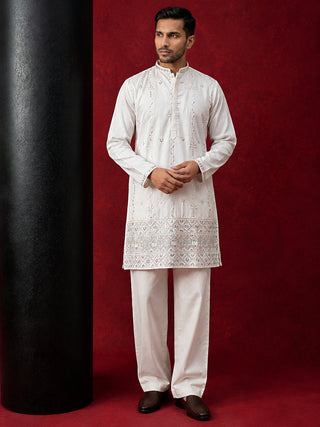 Men's Silk Blend Embroidered Kurta with Korean Pants Set