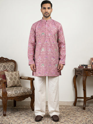 Silk Blend Foil Print Kurta & Korean Pants Set