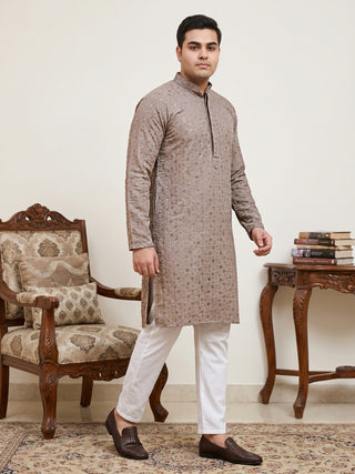 Sequin Embroidered Pure Cotton Kurta with Pyjamas