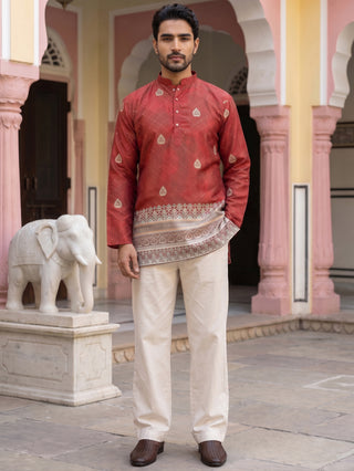 Men's Cotton Blend Printed Kurta with Korean Pants Set