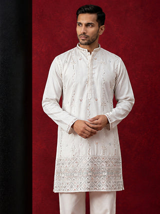 Men's Silk Blend Embroidered Kurta