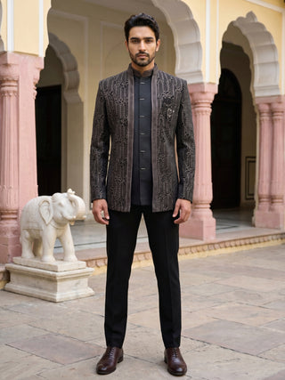 Men's Velvet Embroidered Indo-Western Set
