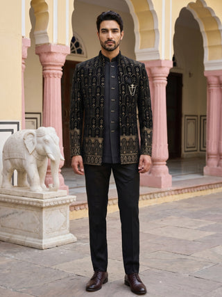 Men's Velvet Embroidered Indo-Western Set