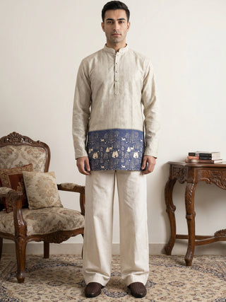 Men's Cotton Blend Printed Kurta with Korean Pants Set