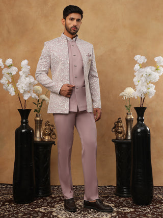 Men's Lavender Embroidered Indo-Western Set