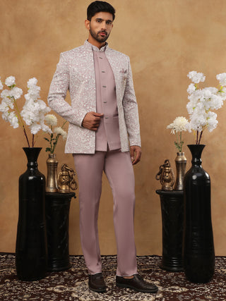 Men's Lavender Embroidered Indo-Western Set