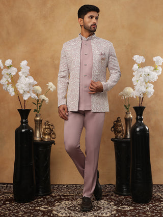 Men's Lavender Embroidered Indo-Western Set