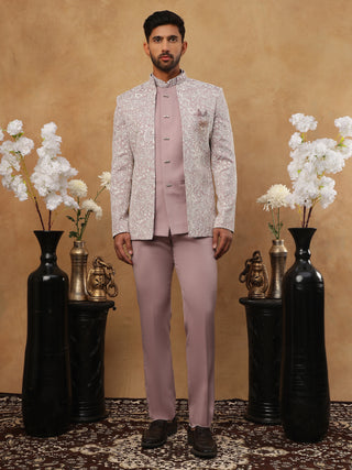 Men's Lavender Embroidered Indo-Western Set