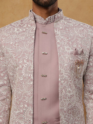 Men's Lavender Embroidered Indo-Western Set