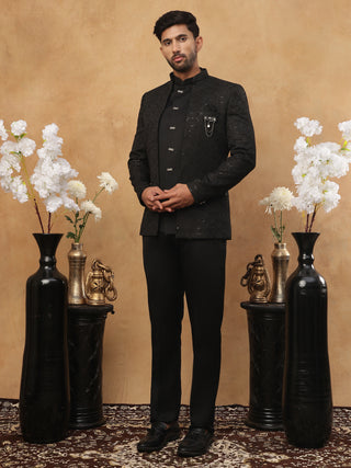 Men's Classic Black Embroidered Indo-Western Suit Set
