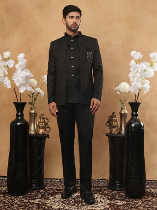 Men's Classic Black Embroidered Indo-Western Suit Set