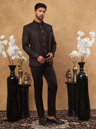 Men's Royal Wine Embroidered Indo-Western Suit Set
