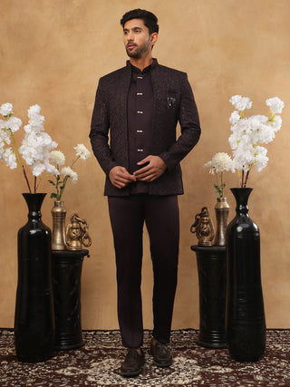 Men's Royal Wine Embroidered Indo-Western Suit Set