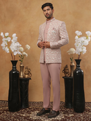 Men's Dusty Pink & Silver Embroidered Indo-Western Set