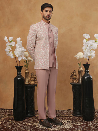Men's Dusty Pink & Silver Embroidered Indo-Western Set